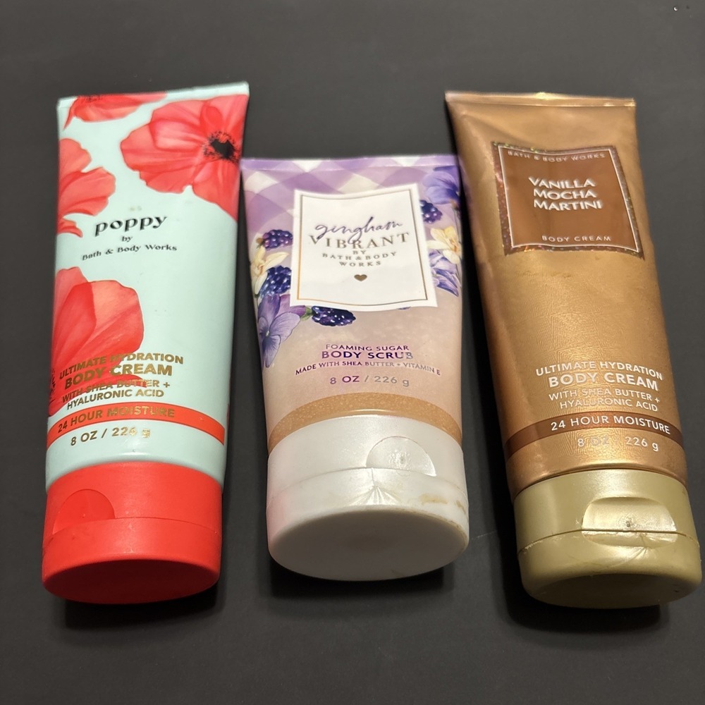 Bath & Body Works 3 Pc Lot Poppy Gingham Vibrant Vanilla Mocha Martini 8 Oz